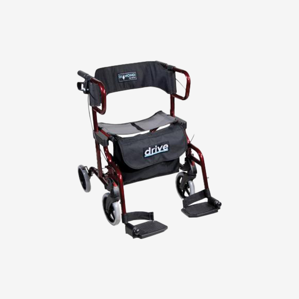 Rollator/ rolstoel, plooibaar, rood, Diamond Deluxe